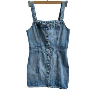 Free People Boyish Kennedy My Fair Lady Blue Denim Overall Dress M Button Down